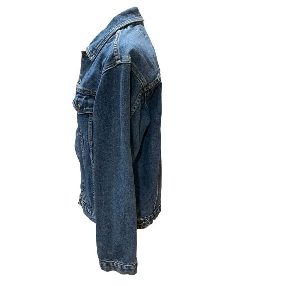 Timberland VTG 90s Jean Jacket Leather Trim Mid Wash Blue Western Trucker Men XS